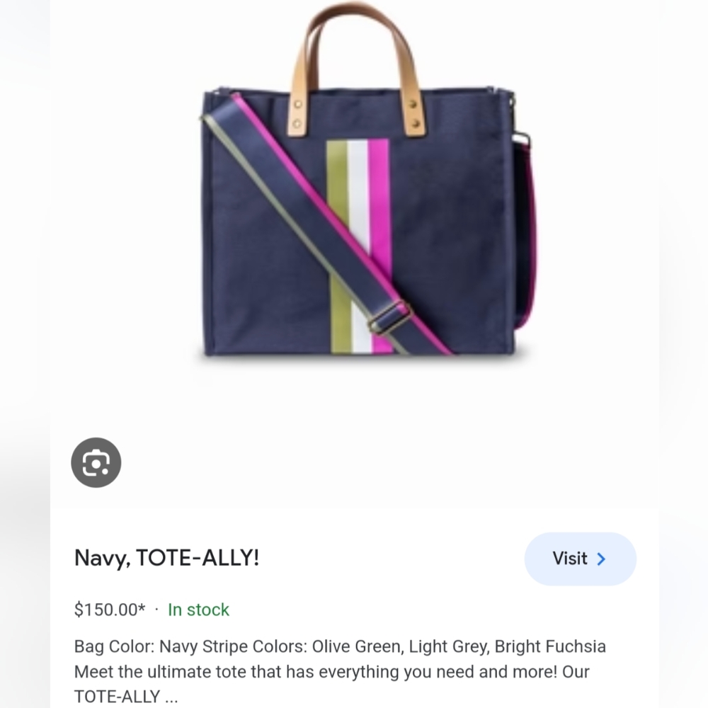 Tote-Ally Navy Tote Bag with Olive and Fuchsia Stripes